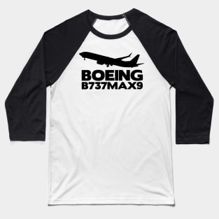 Boeing B737Max9 Silhouette Print (Black) Baseball T-Shirt